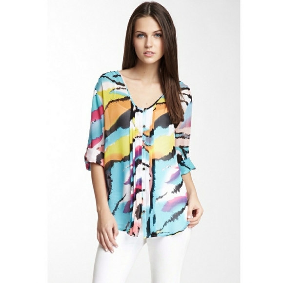 Yumi Kim | Silk Lizzie Watercolor Button Blouse - Picture 2 of 8